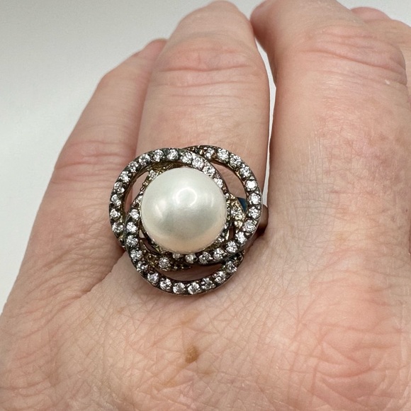 STERLING SILVER 925 Joseph Esposito Pearl and CZ Vintage Ring Size 7 - Picture 6 of 11